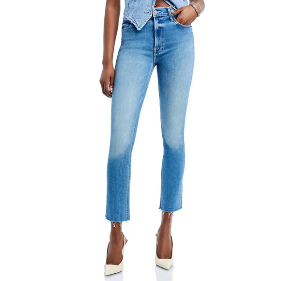 MOTHER JEANS WOMENS SIZE 33 MID RISE DAZZLER ANKLE FRAY HEM STRAIGHT BLUE NEW - Picture 1 of 11